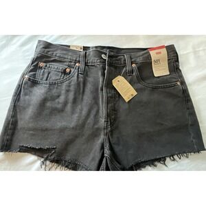 Levis 501 Denim Shorts Women 31 Black Cut Off Jean Button Fly NEW